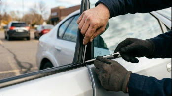 Car locksmith St Paul unlocking a vehicle door without damage