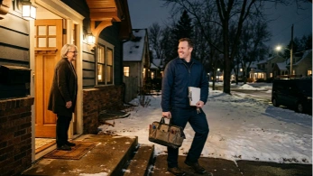Emergency locksmith St Paul technician arriving at a home at night